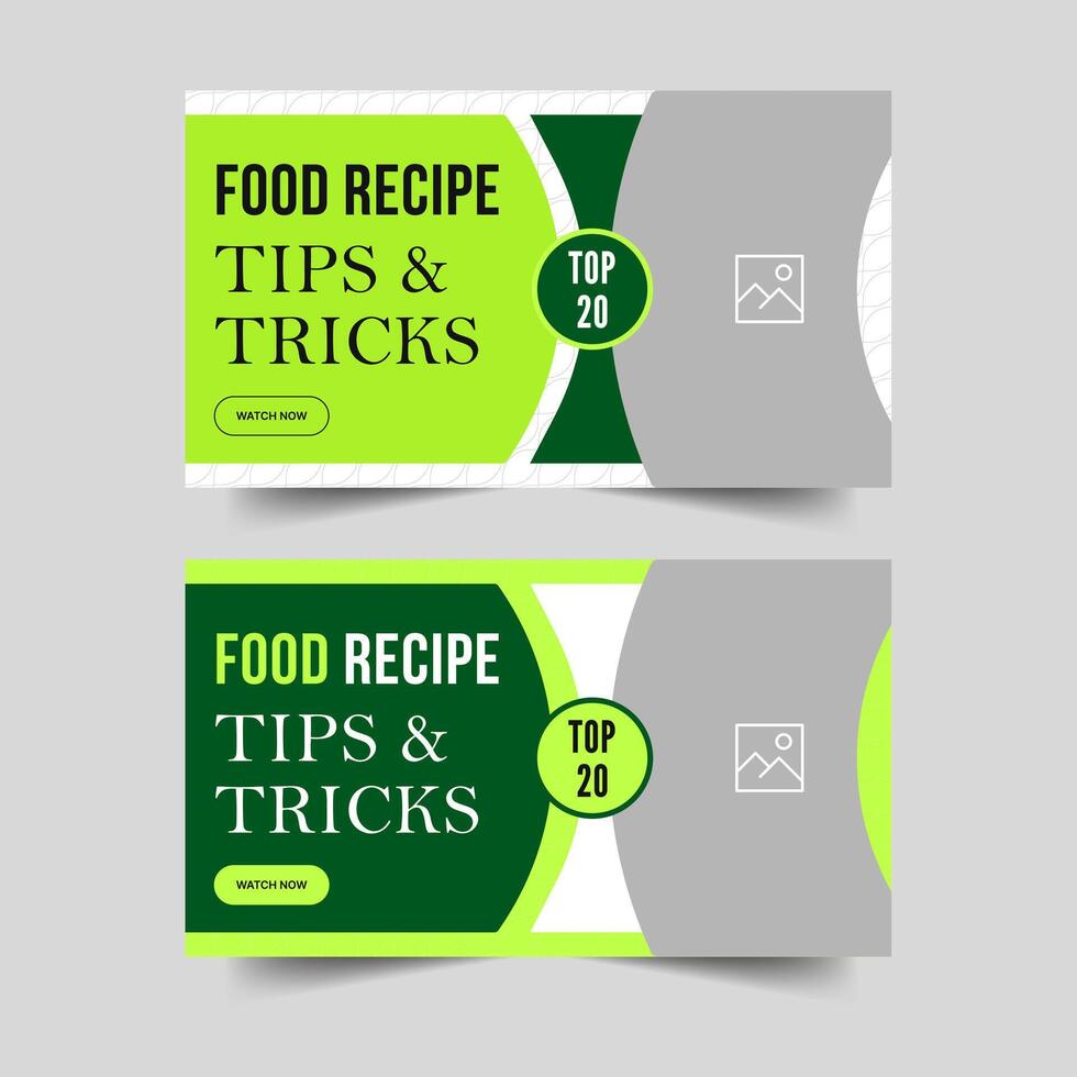 Food recipe cook tips and tricks thumbnail banner design, green cover banner design, editable eps 10 file format vector