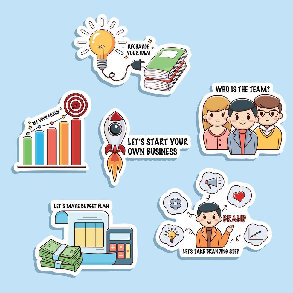 Set of business infographic stickers Flat design vector