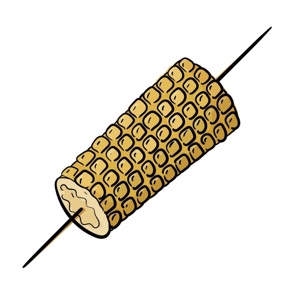 doodle illustration of boiled corn on a skewer isolated on white. vector