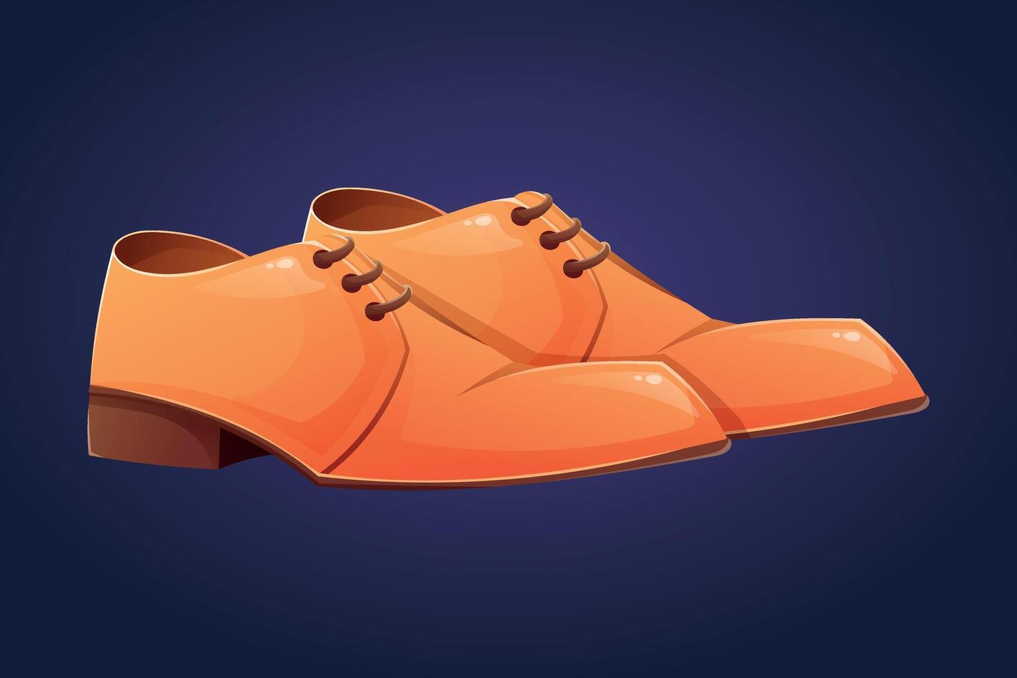 A pair of classic men's leather orange shoes with laces. isolated cartoon illustration of boots. vector