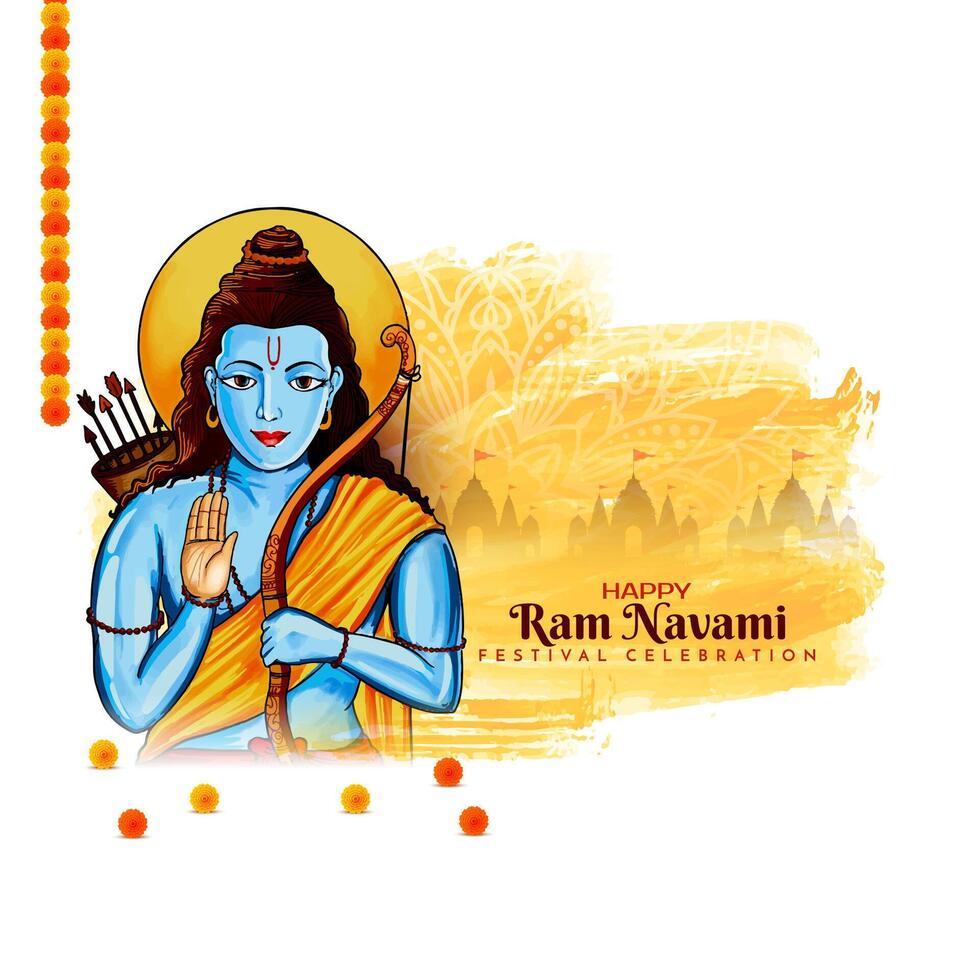 Happy Ram Navami Indian traditional festival divine card with lord rama vector