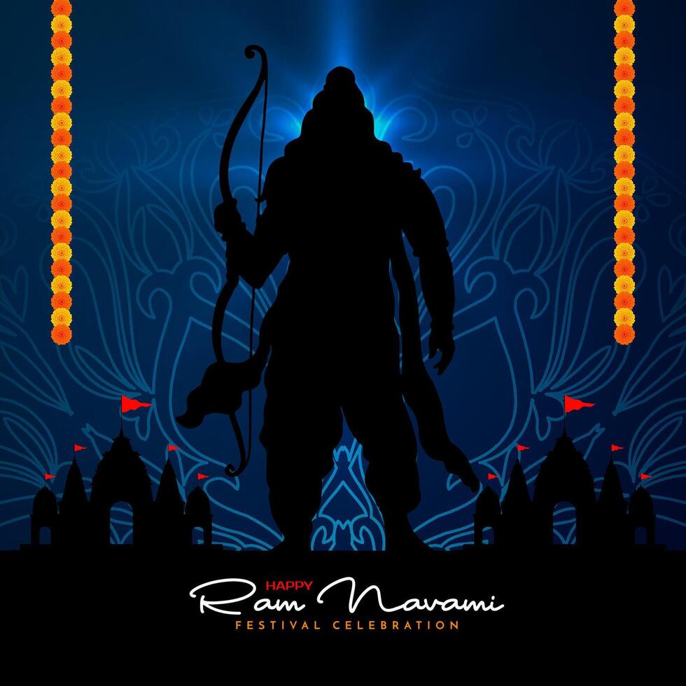 Elegant Happy Ram Navami Indian hindu festival card with lord Rama vector