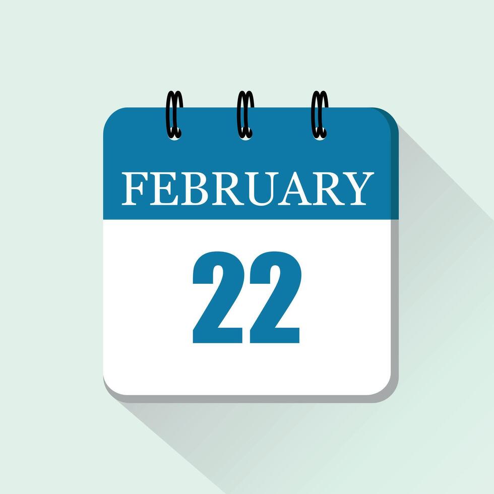 22 febrero plano diario calendario icono. fecha y mes. vector