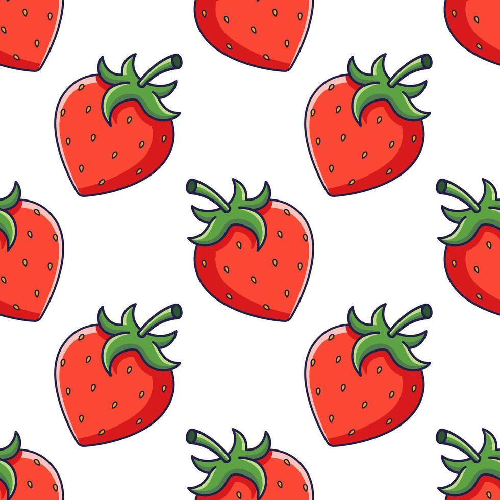 Cute red Strawberry seamless pattern in cartoon style. Strawberry illustration. Strawberry texture. Pattern for kids clothes. vector