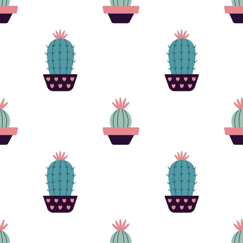 Cute cacti in boho style. Cactus seamless pattern. Trendy boho texture. Cacti fabric print design. Succulent textile. Flat design, doodle style, white background vector