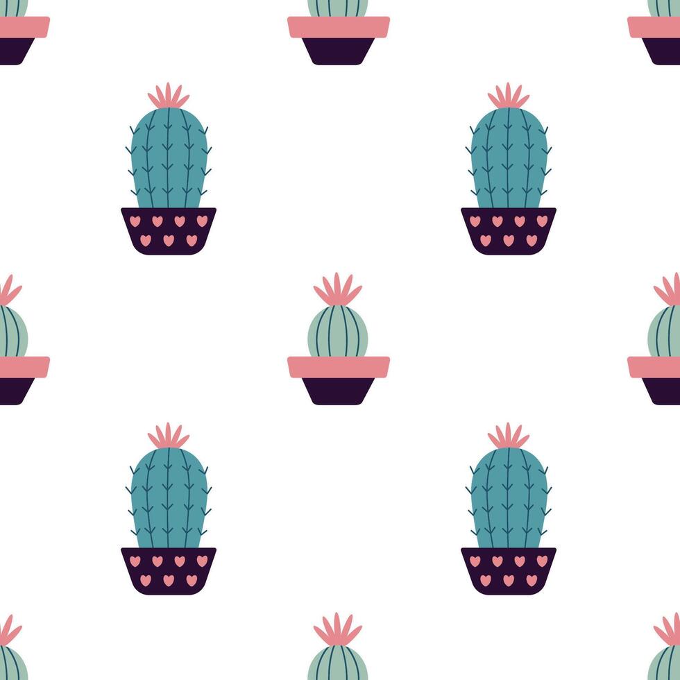 Cute cacti in boho style. Cactus seamless pattern. Trendy boho texture. Cacti fabric print design. Succulent textile. Flat design, doodle style, white background vector