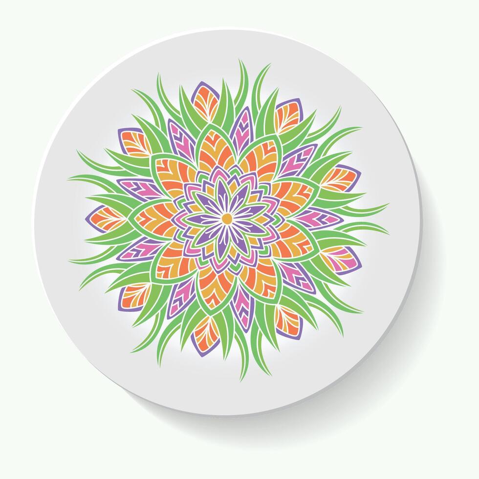 Decorative plate with round ornament in ethnic style. Mandala circular abstract floral pattern. Fashion background with ornate dish. vector