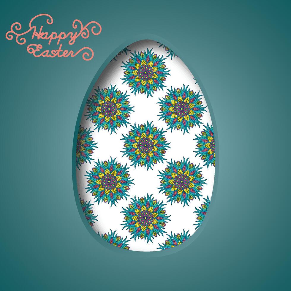 Happy Easter banner. Colorful Easter eggs and 3d abstract multicolor paper cut shapes. Design for holiday flyer, poster, greeting card, party invitation. vector