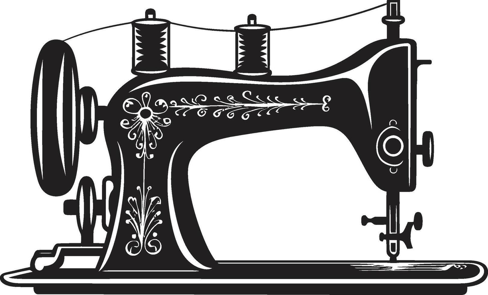 Stylish Stitches Elegant Black Sewing Machine ThreadCraft Essence Black for Sewing Machine Emblem vector