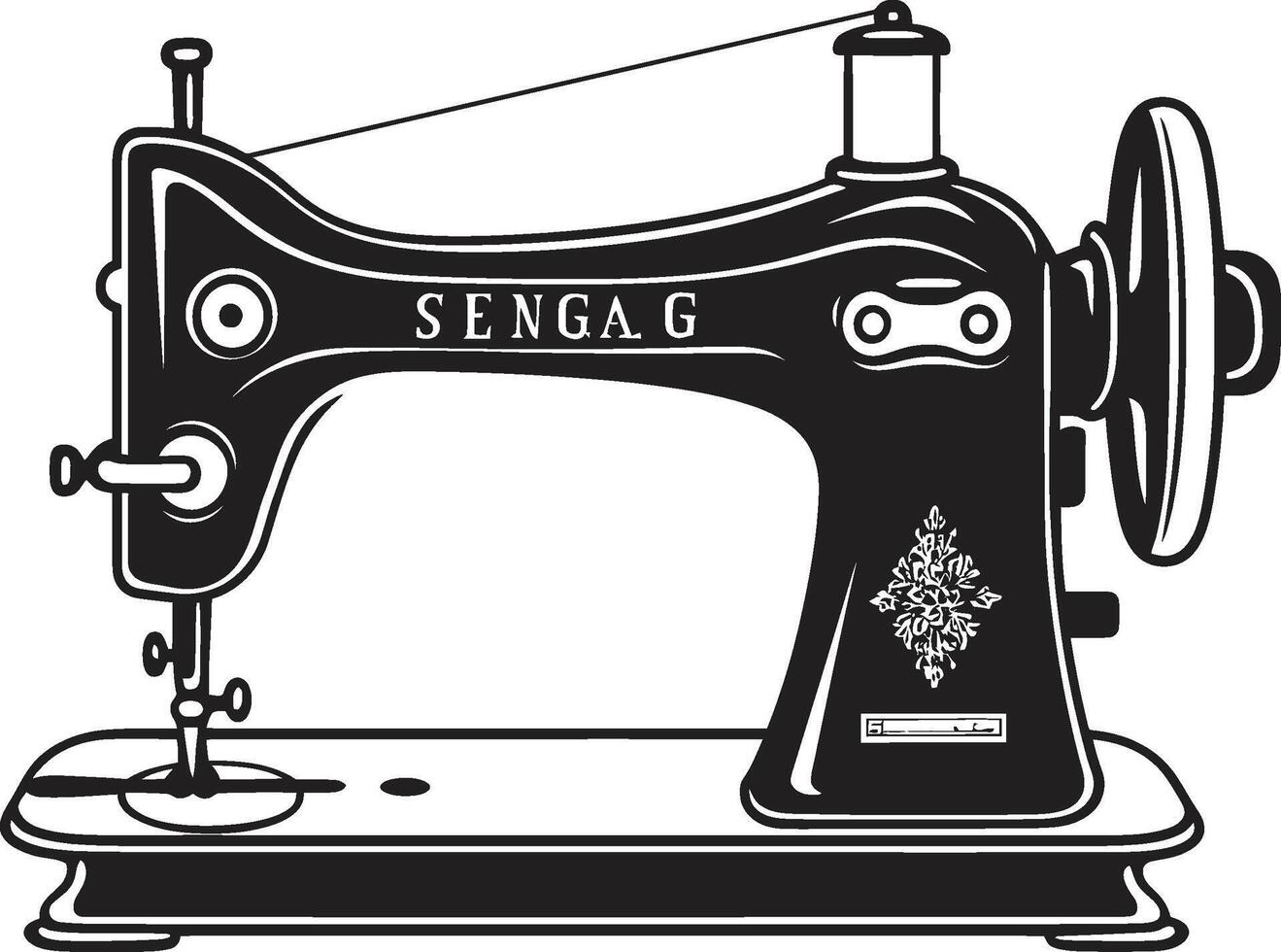 alta costura artesanía elegante negro de coser máquina en a la medida hilos negro para precisión de coser máquina vector