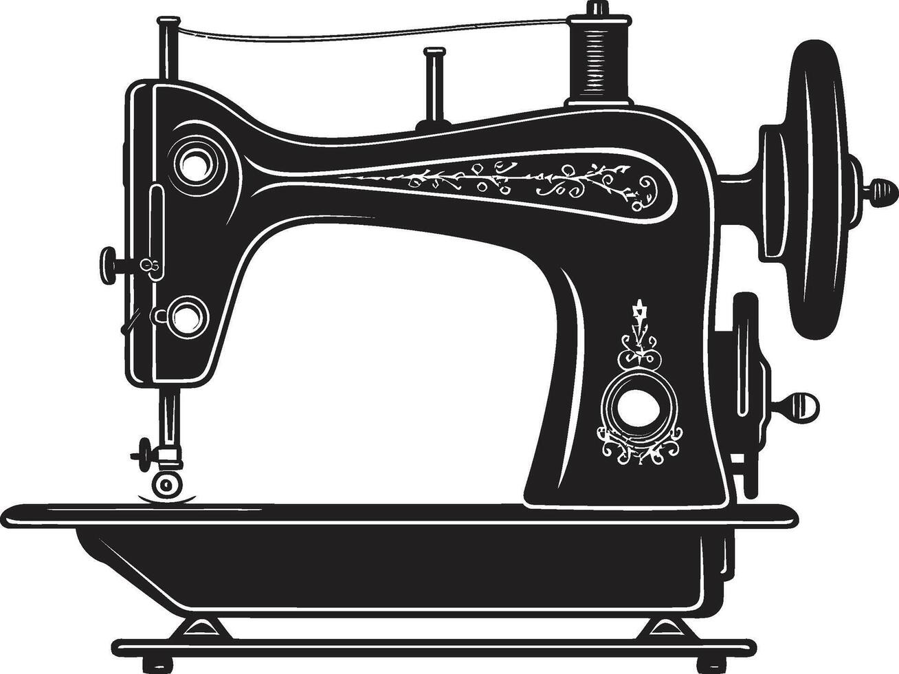 sastres toque negro para elegante de coser máquina alta costura artesanía elegante negro de coser máquina en vector