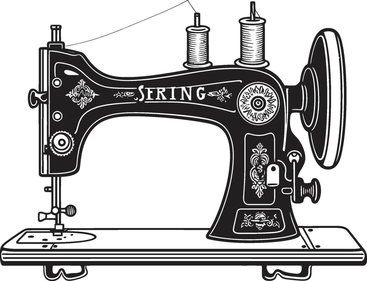 puntada sinfonía negro para elegante de coser máquina en alta costura artesanía negro de coser máquina vector