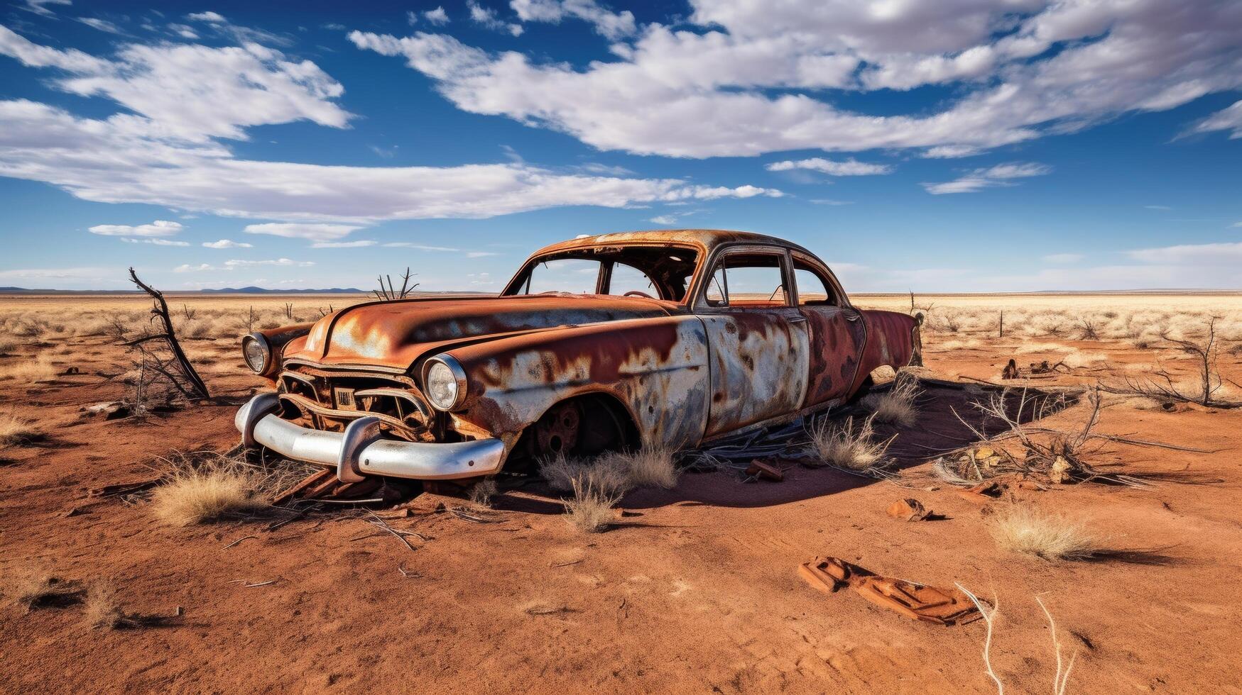 Rusting automobile in desolate setting photo
