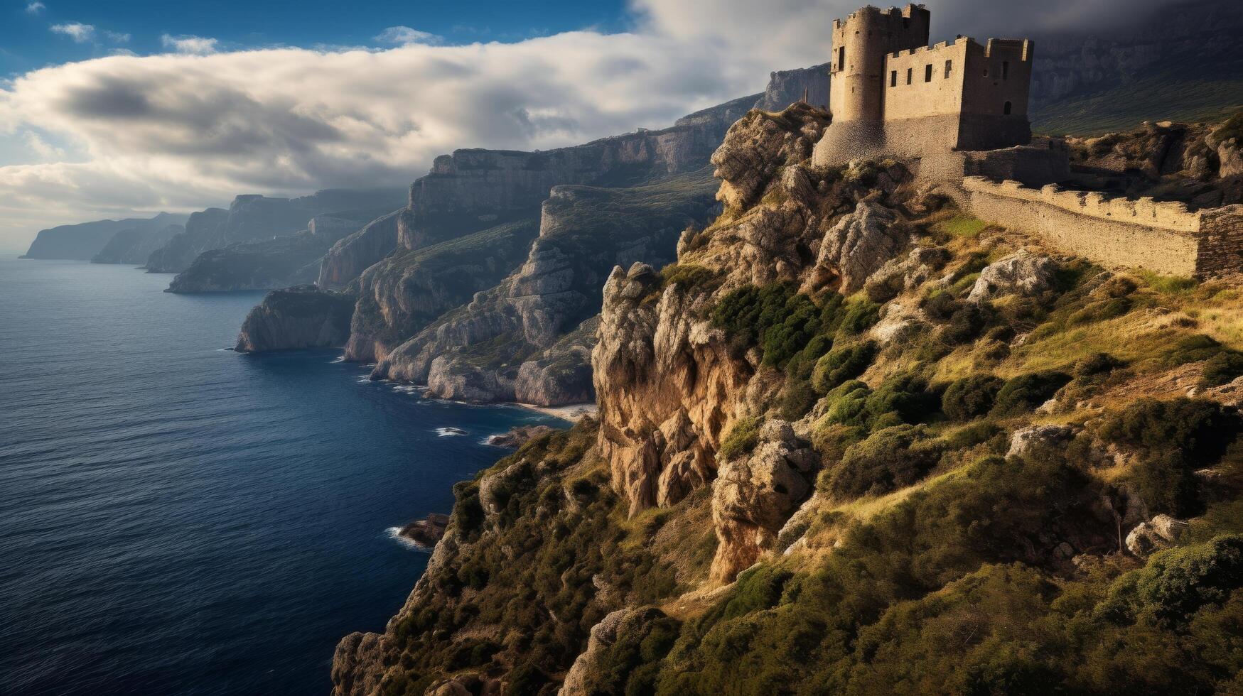 Citadel overlooking rugged cliffside photo