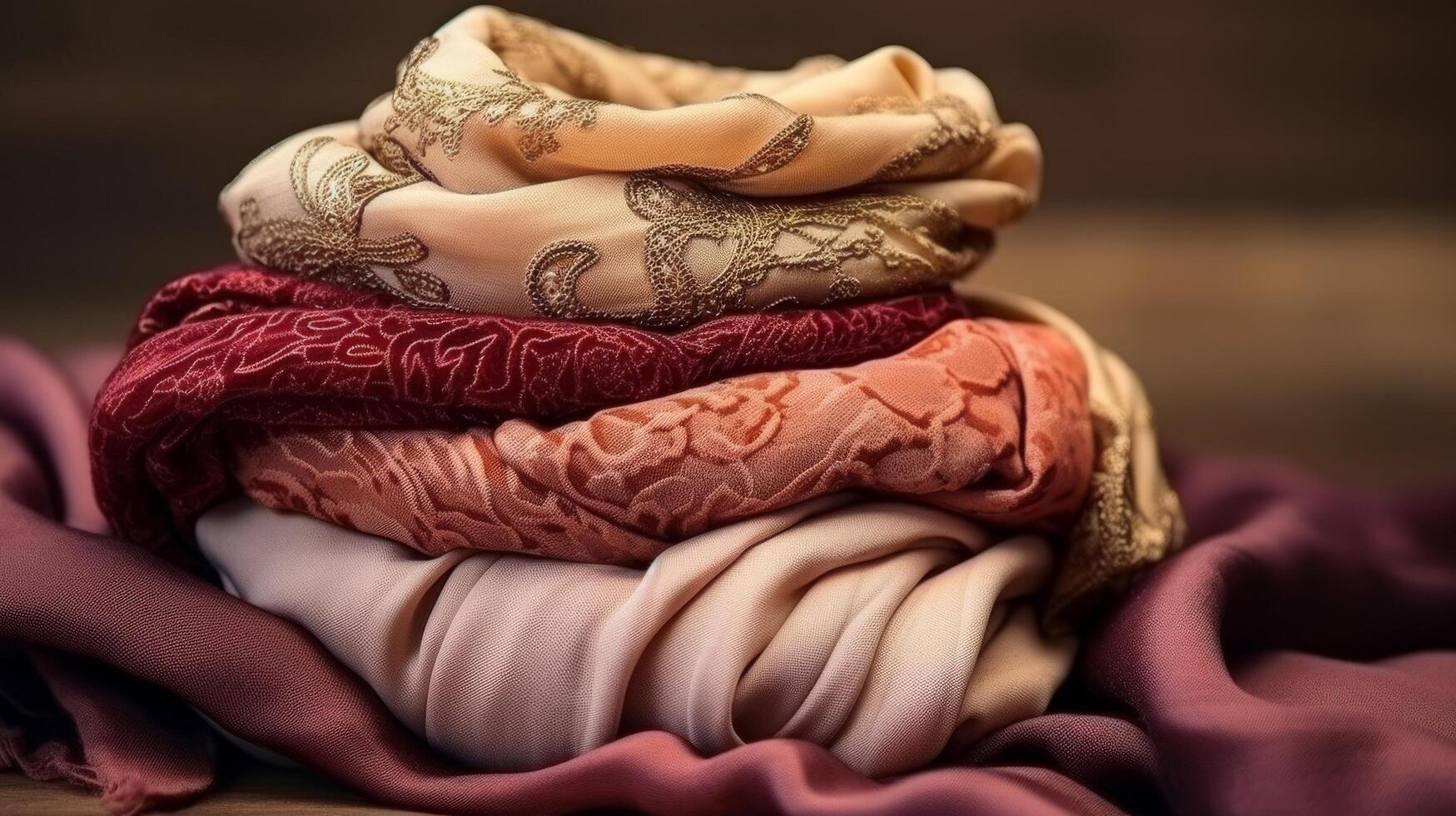 Stack of trendy womens scarves photo