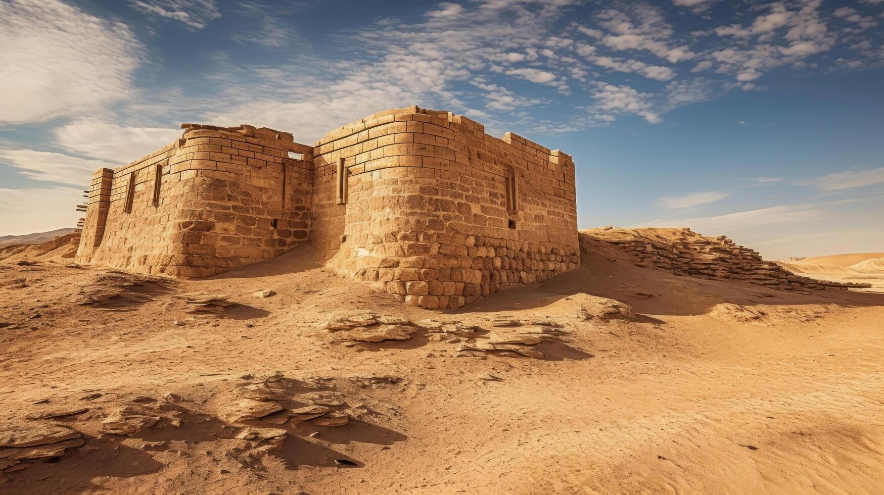 Desert fortress amid arid terrain photo