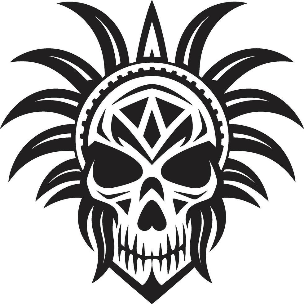 Ancient Wisdom Black ic for Tribal Skull Mask Emblem Ritualistic Reverence Elegant Tribal Skull Lineart in Black vector