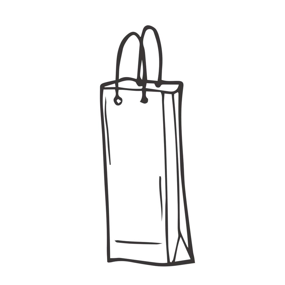 Shopping bag hand drawn outline doodle icon. Mall sales, buy in store, gift pack, market and consumerism concept. vector