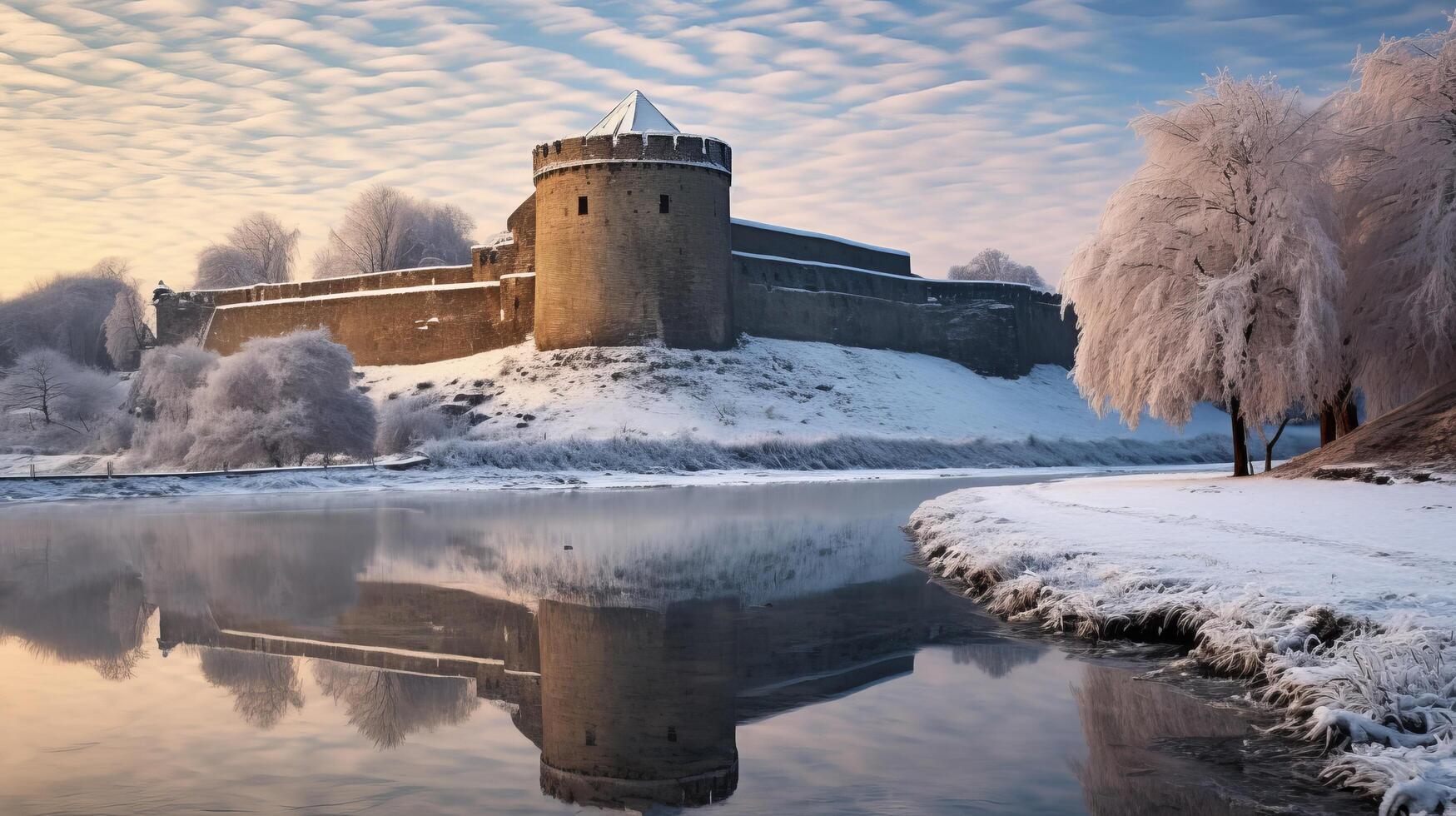 Frozen stronghold peaceful dawn photo