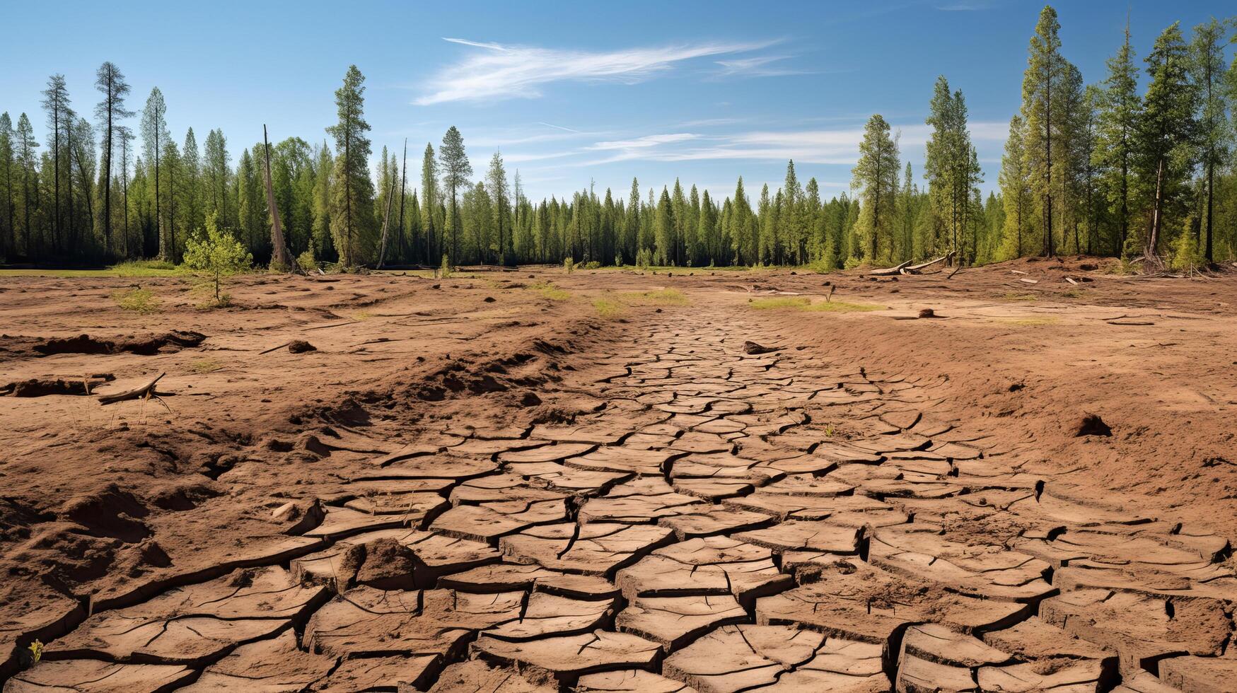 Dry earth contrasted with untouched forest photo