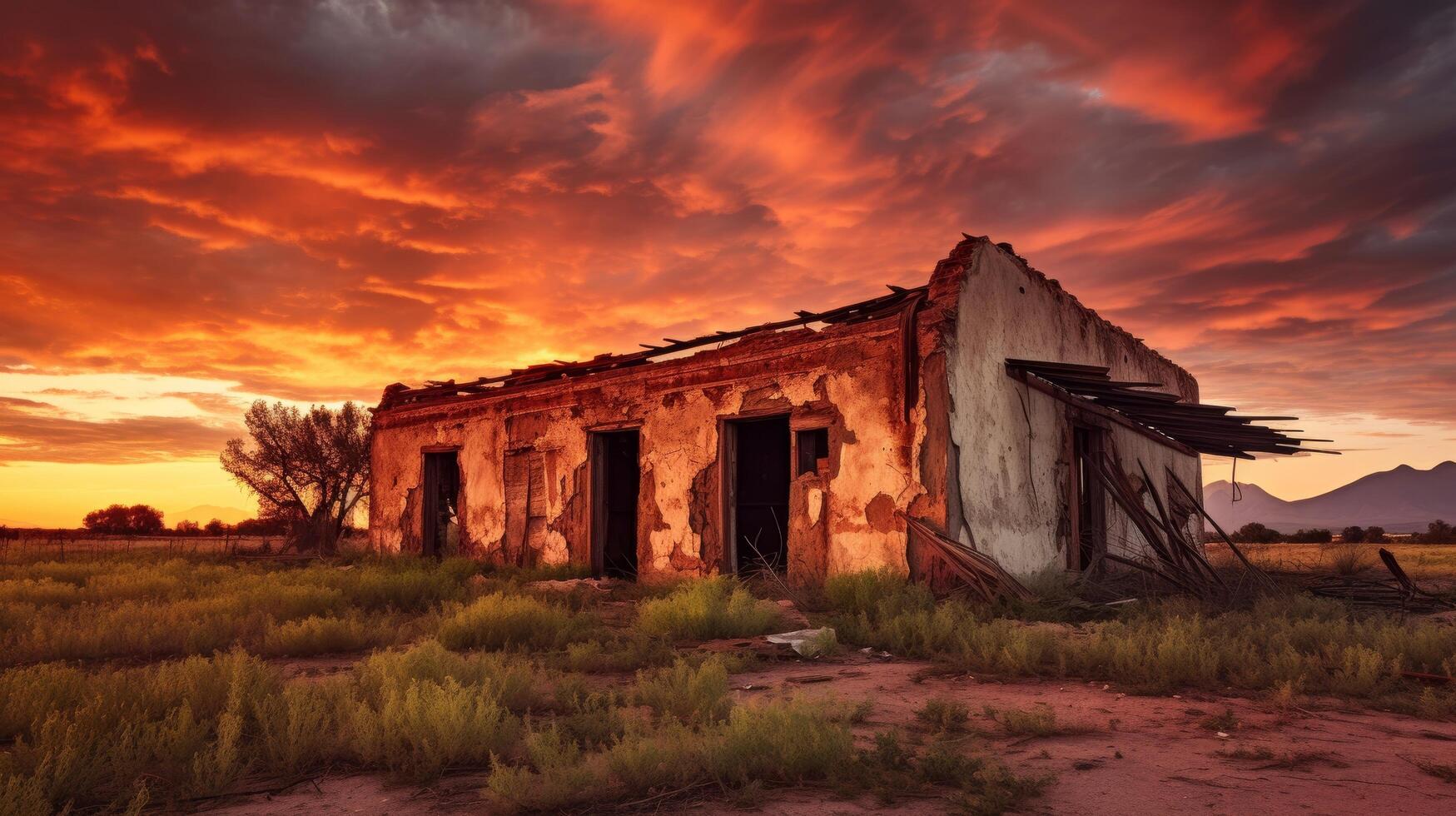 Fiery sunset weathered adobe photo