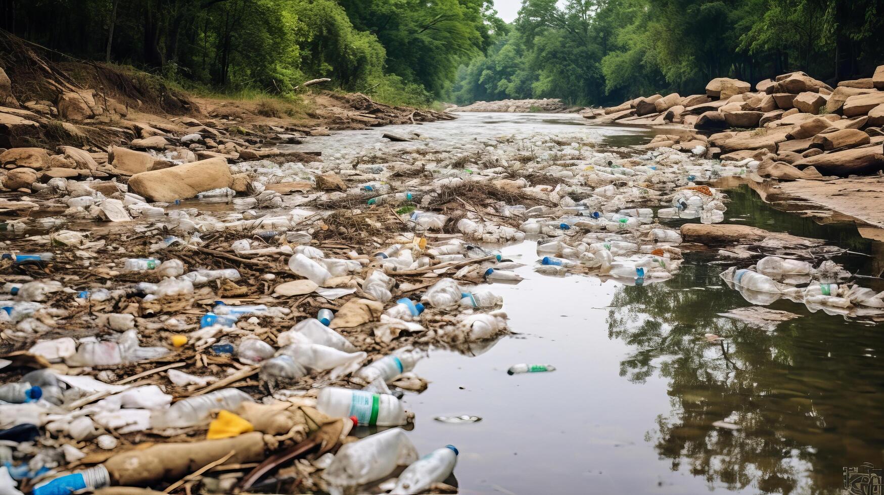 Garbage covering the riverbed photo