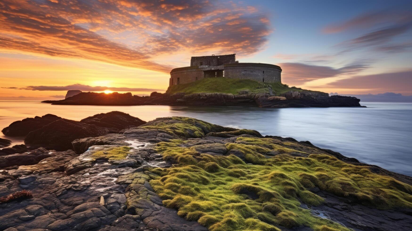 Island fortress isolated at dawn photo