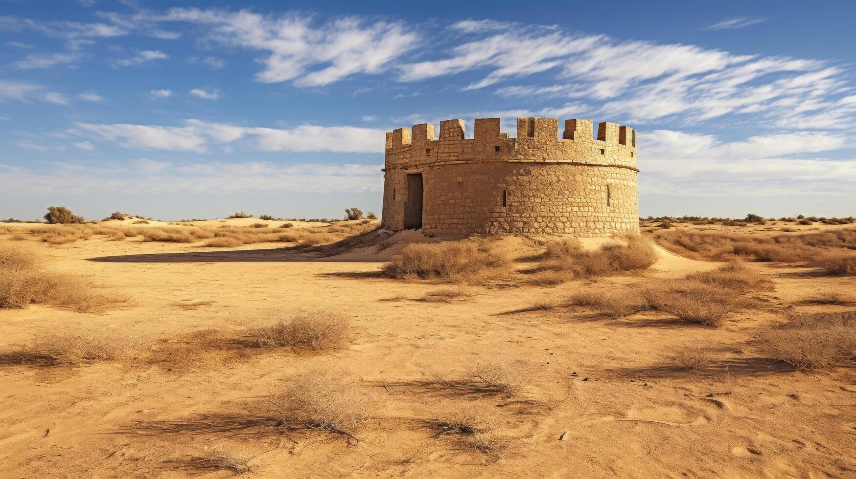 Citadel in barren desert landscape photo