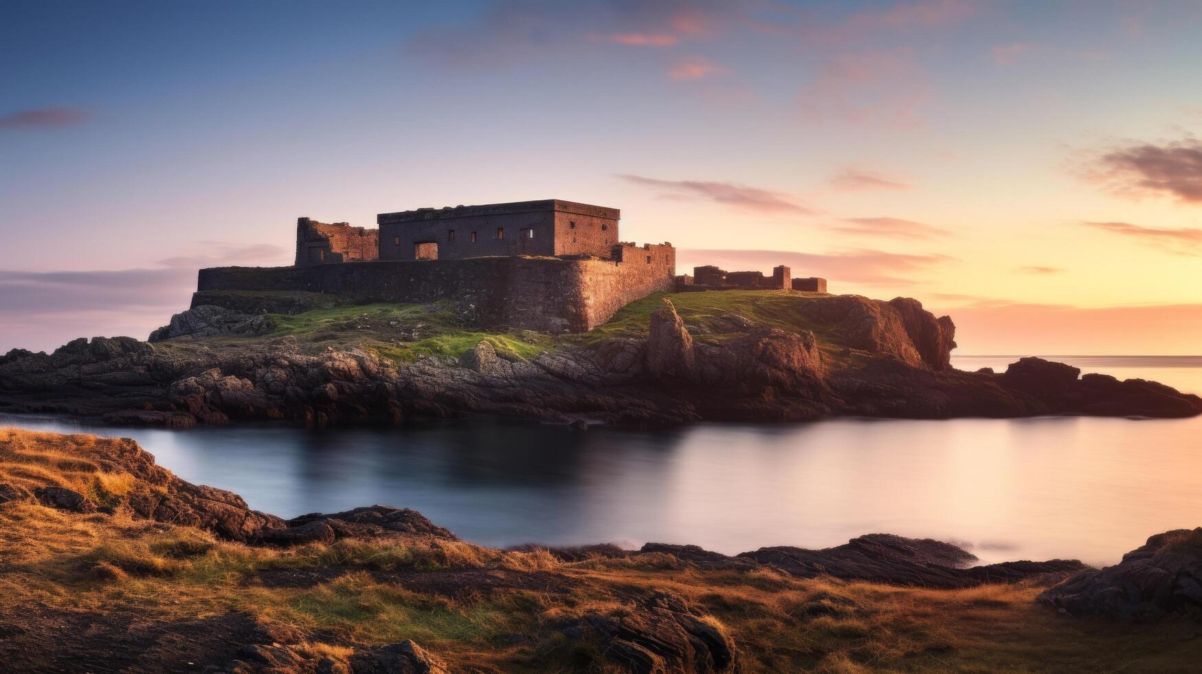 Dawn light on remote island fort photo
