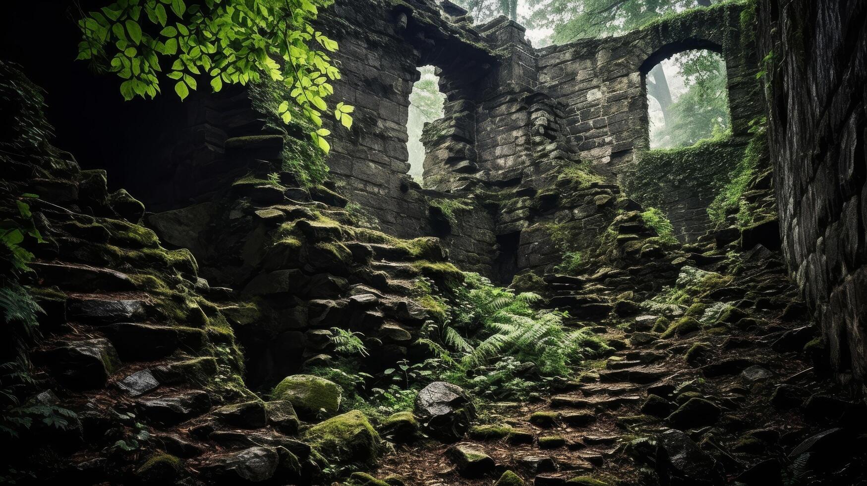 Enigmatic ruins of castle keep photo