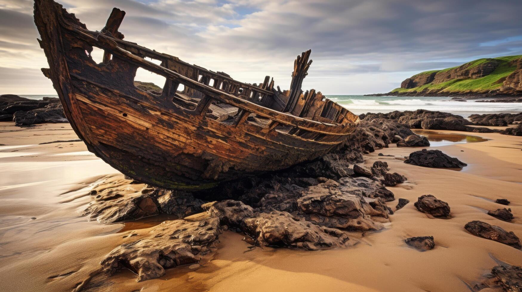 Abandoned ship sandy beach photo