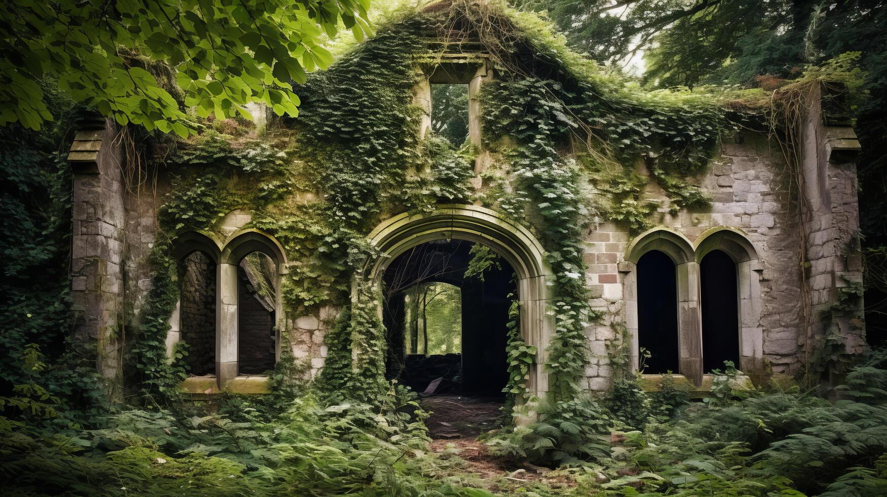 Manor house from the medieval era covered in foliage photo