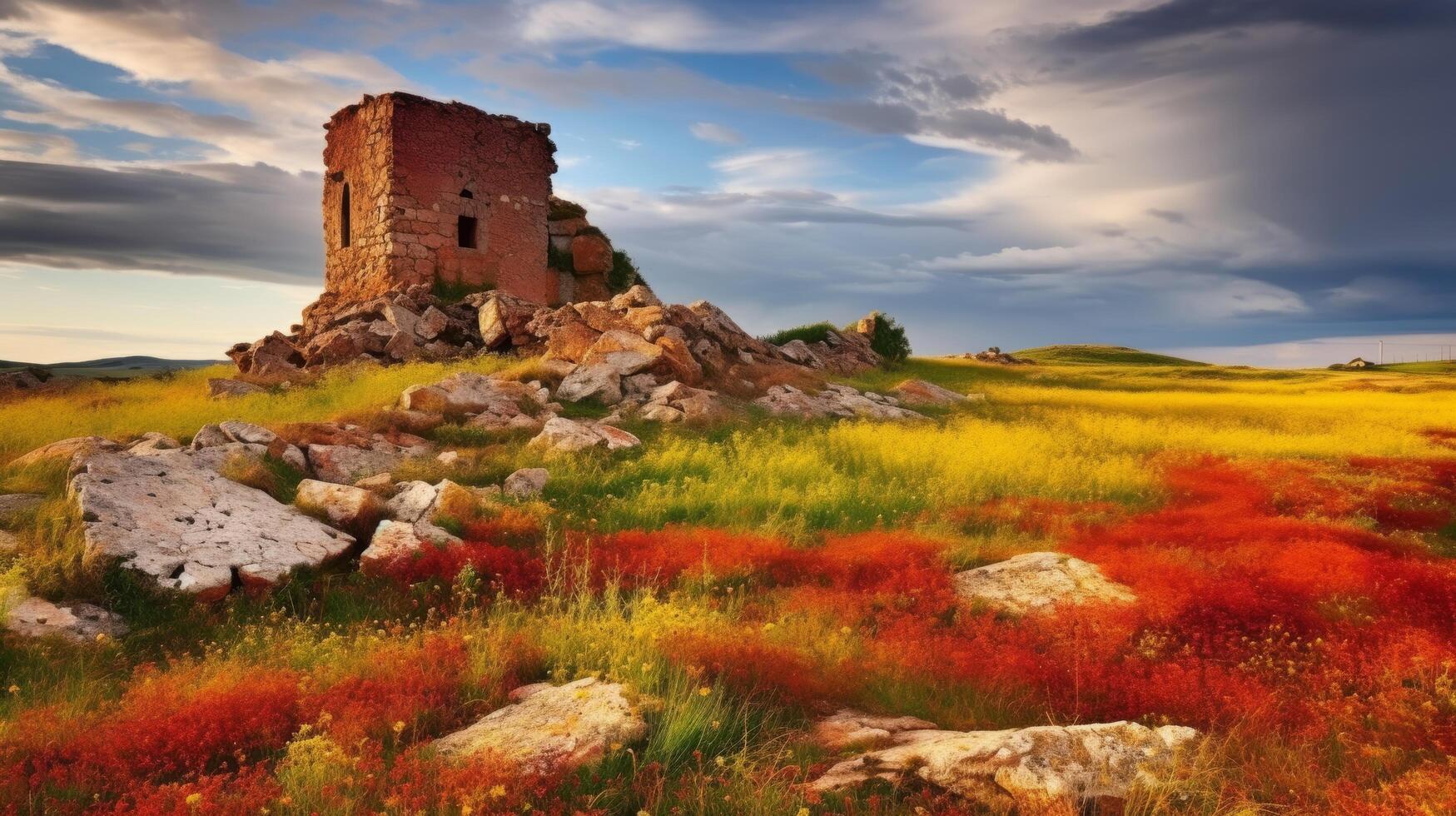 Historic citadel ruins overlooking scenic vista photo