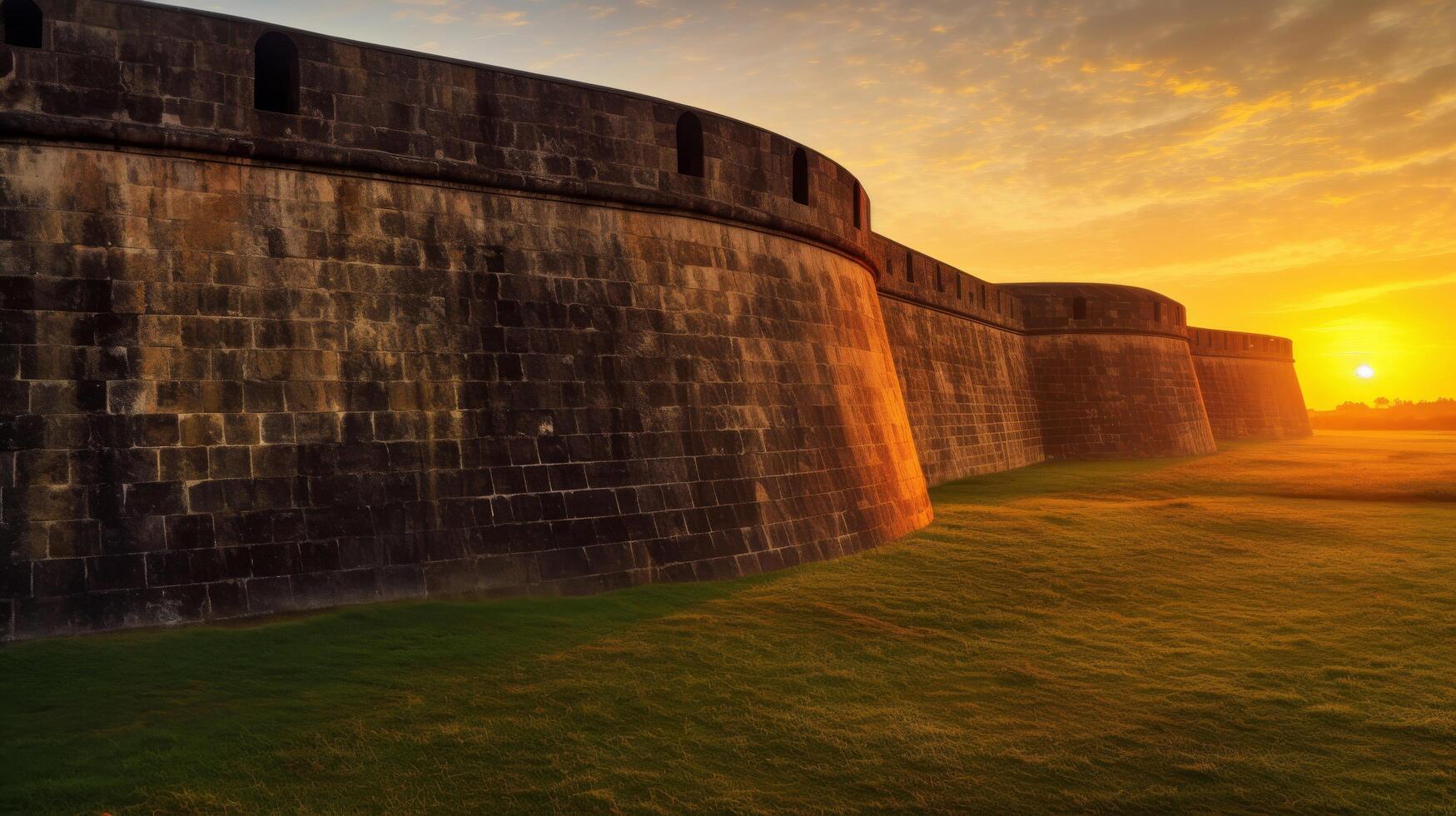 castillo paredes iluminado por amanecer foto