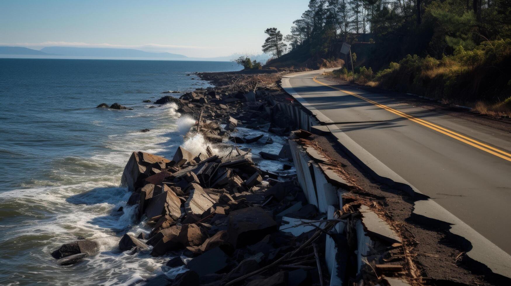 Sunken pathway along coastline photo