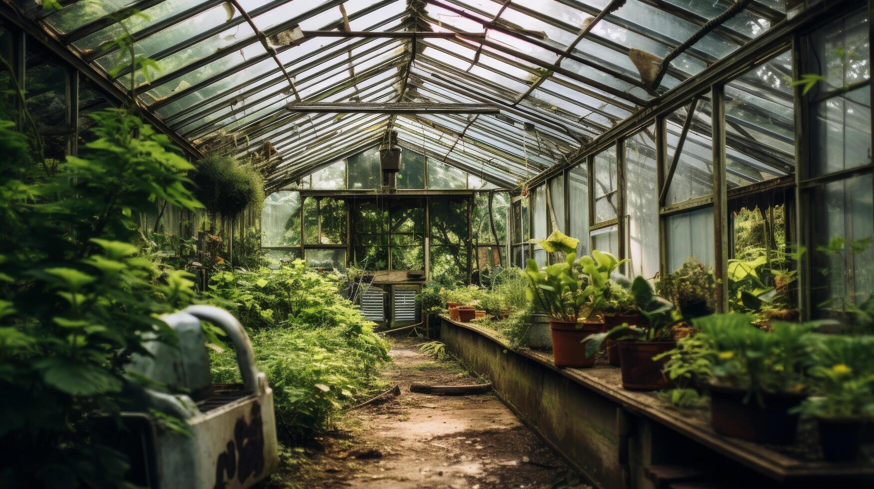 descuidado estructura de deteriorando invernadero foto