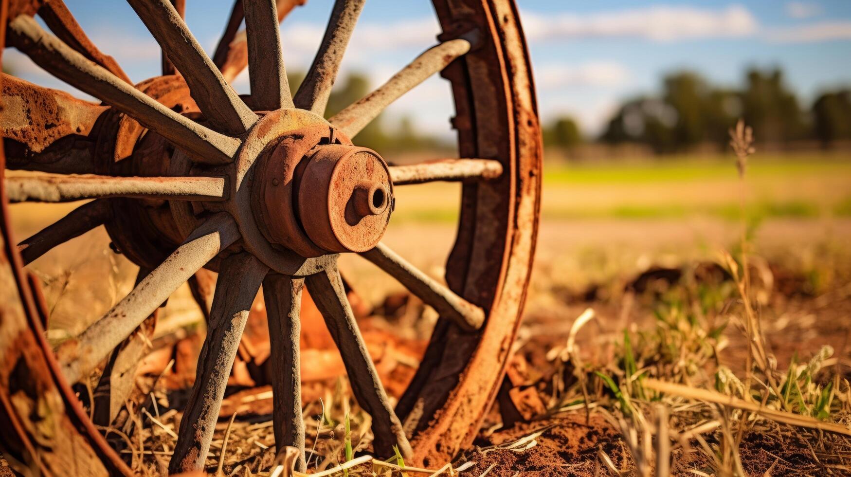 Close up of vintage plow wheel photo