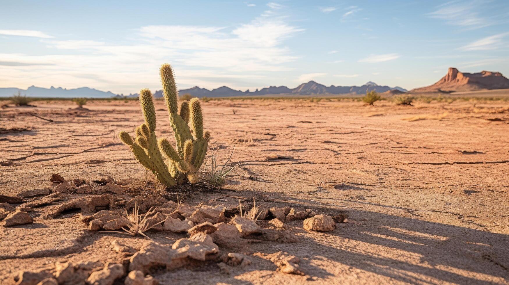 Arid landscape featuring solitary cactus photo