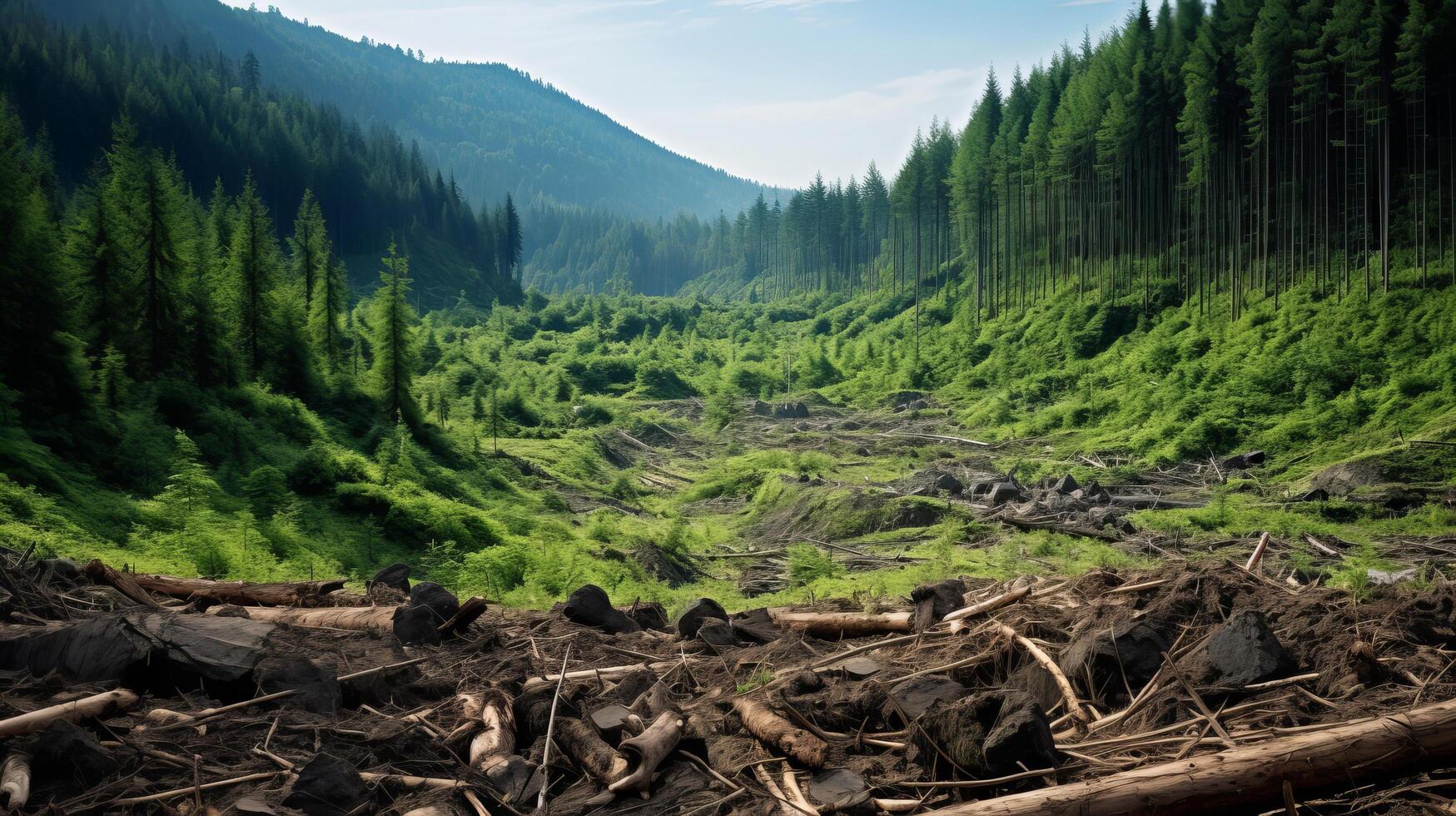 Contrast between deforestation and untouched forest photo