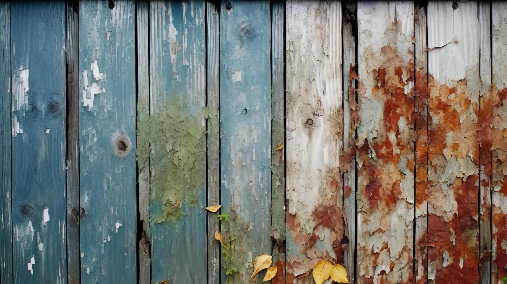 Wood fence showing signs of peeling photo