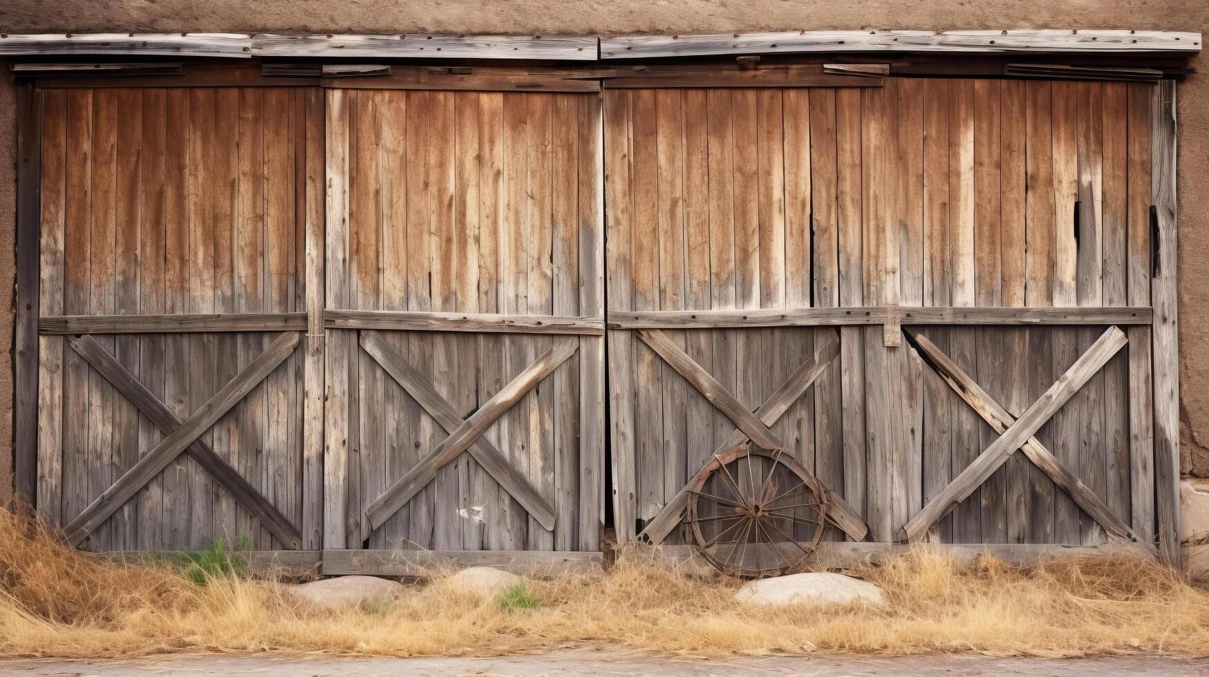 Barn with weathered wooden shutters photo