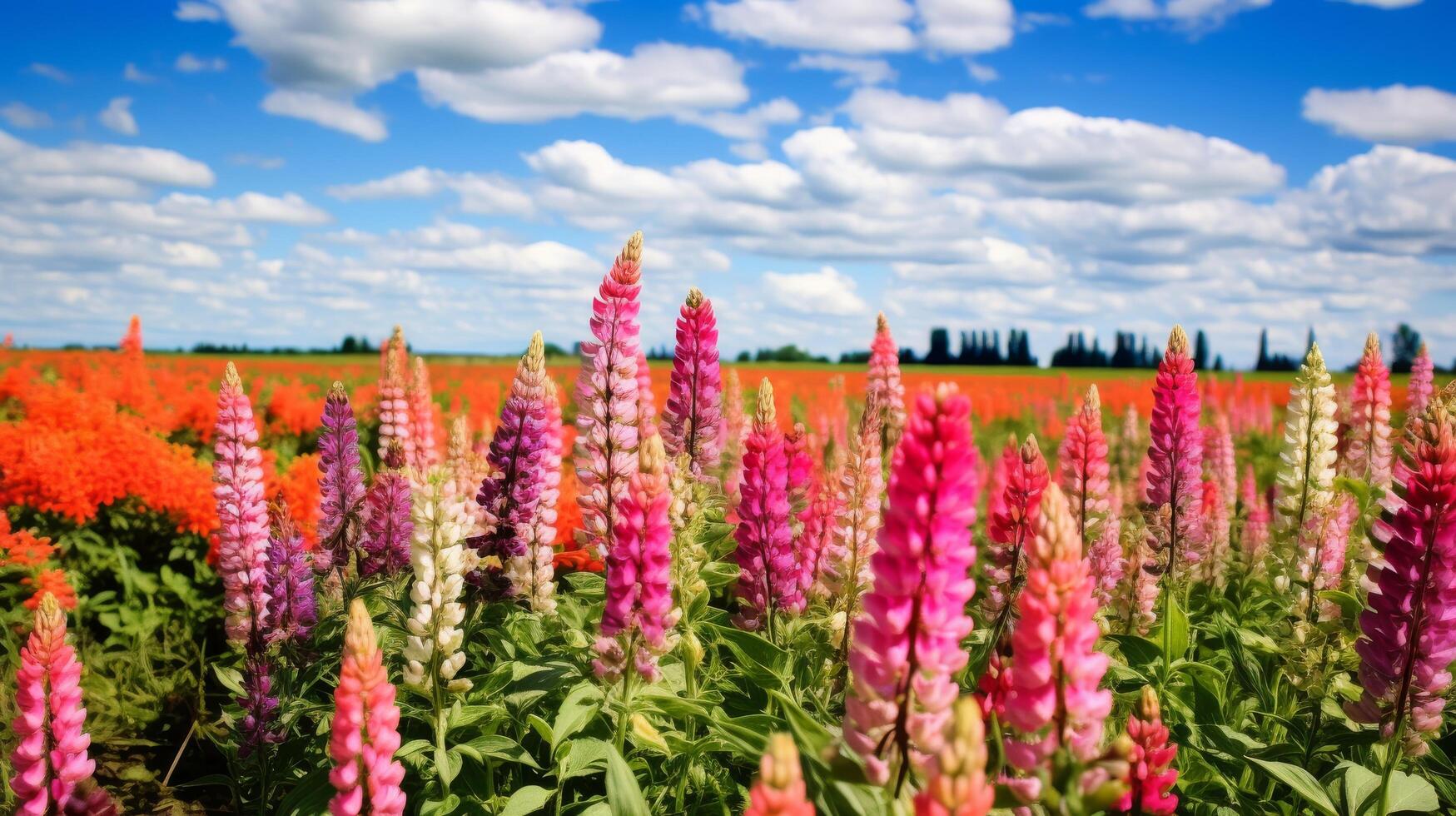 Blossoming crops in colorful field photo