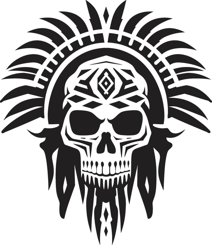 Enigmatic Presence Elegant Tribal Skull Lineart in Black Tribal Heritage Black for Skull Mask Lineart Emblem vector