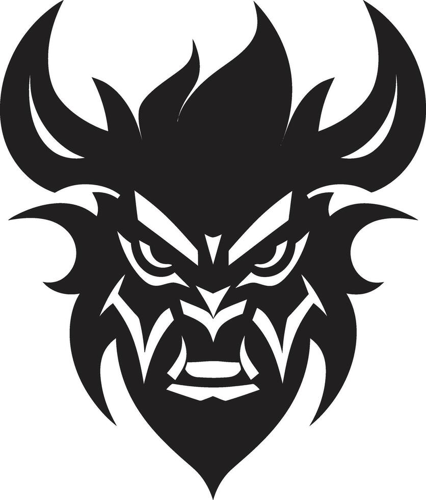 Brooding Oni Profile Shadowy Black Art Oni Head Silhouette Minimalistic Black Logo Design vector