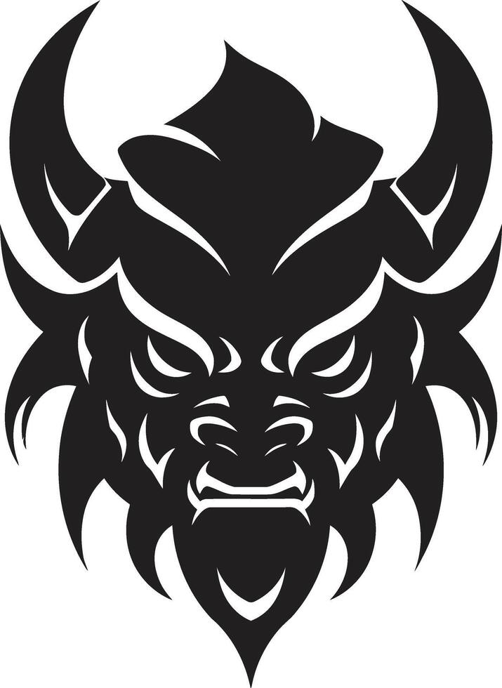 Eerie Oni Face Logo Stylish Black Illustration Shadowed Oni Head Emblem Minimalist Black Icon vector