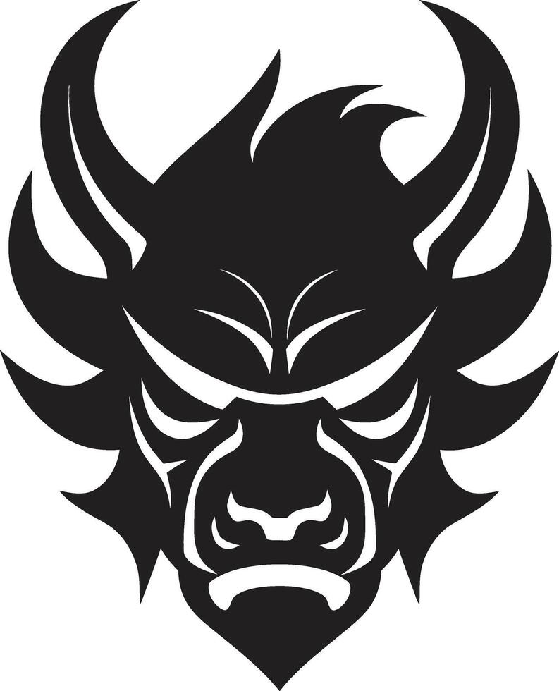 Oni Shadow Sleek Black Icon with Japanese Demon Inspiration Dark Oni Silhouette Contemporary Logo Design vector