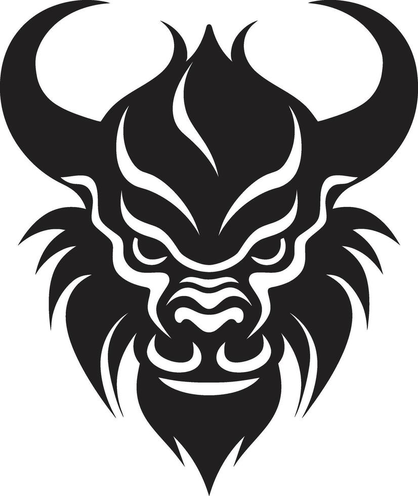 Shadowed Oni Face Elegant Black Icon Design Chic Oni Head Logo Sleek Black Illustration vector