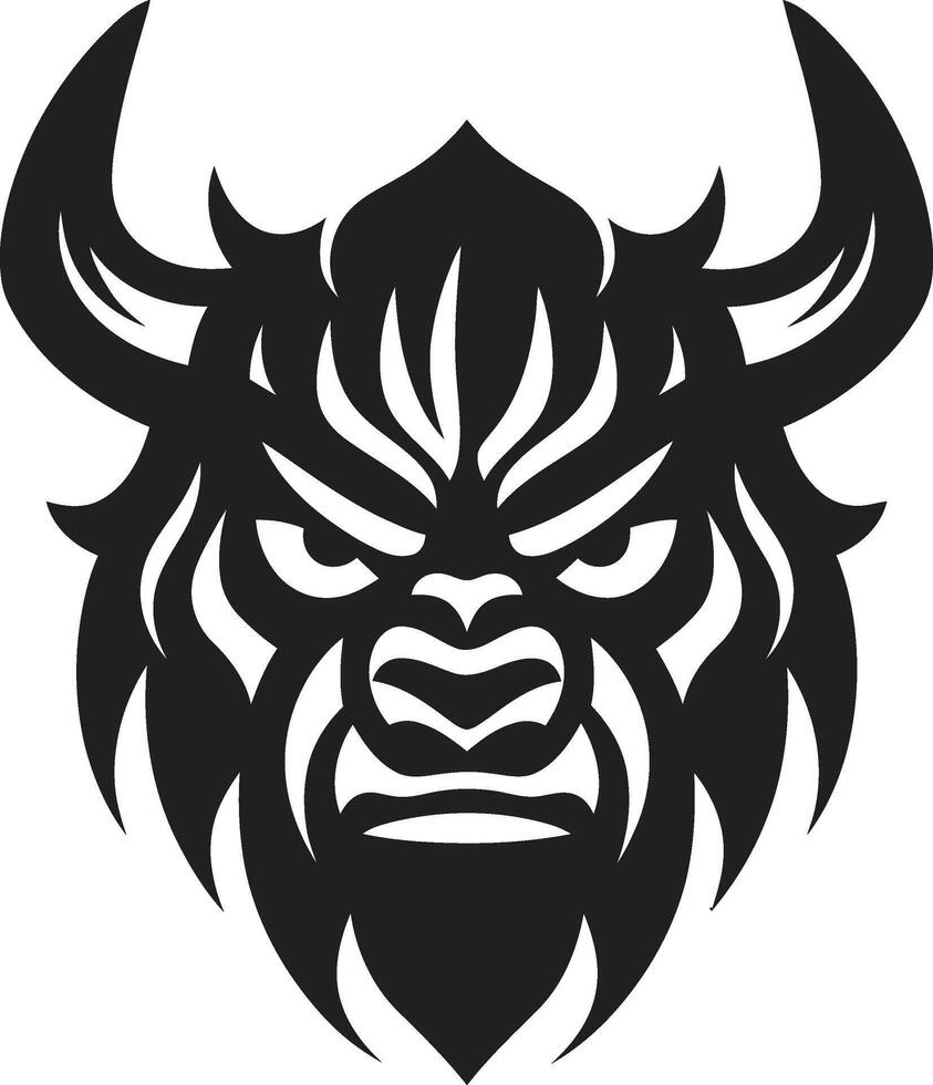 Sleek Oni Stylish Black Icon for a Captivating Look Dark Oni Emblem Intricate Illustration in Noir Black vector
