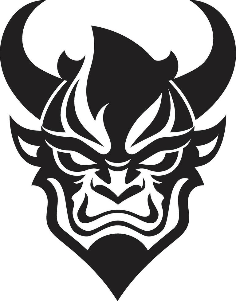 Bold Oni Mask Dark Illustration for a Unique Brand Identity Contemporary Oni Noir Stylish Black Icon with Japanese Flair vector
