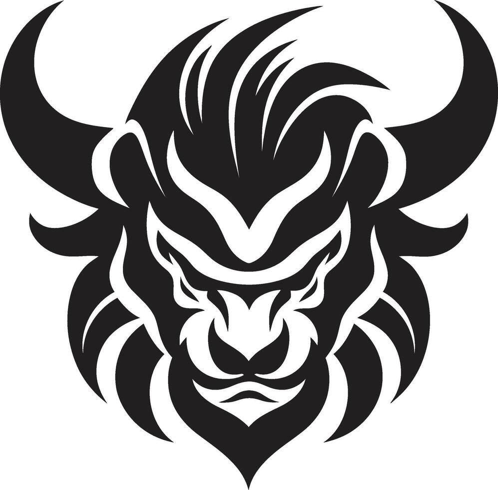 Bold Oni Symbol Dark Illustration for a Contemporary Look Sleek Oni Head Intricate Black Emblem with Japanese Inspiration vector